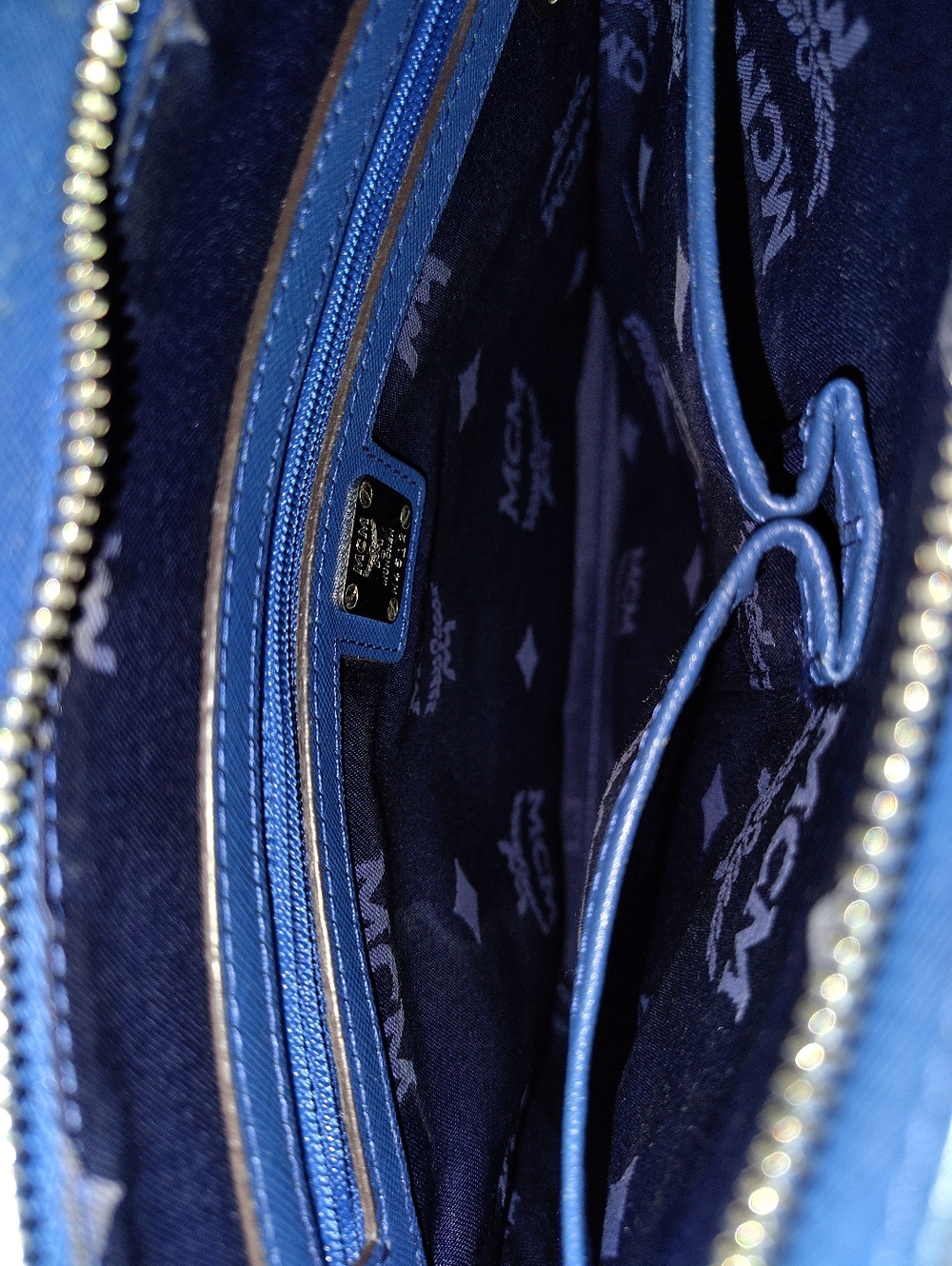 MCM Crossbody Messenger Bag - Blue Leather & Brown Strap - Picture 14 of 14